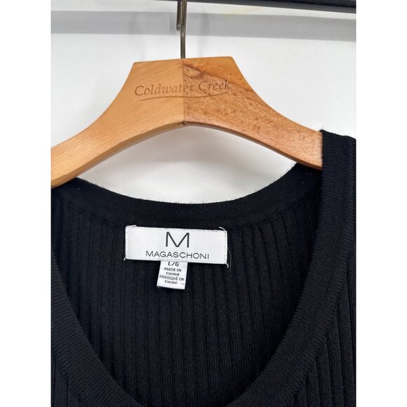 Magaschoni 2pc Womens Black Ribbed sweater Dress Cardigan Size Large - Picture 2 of 6